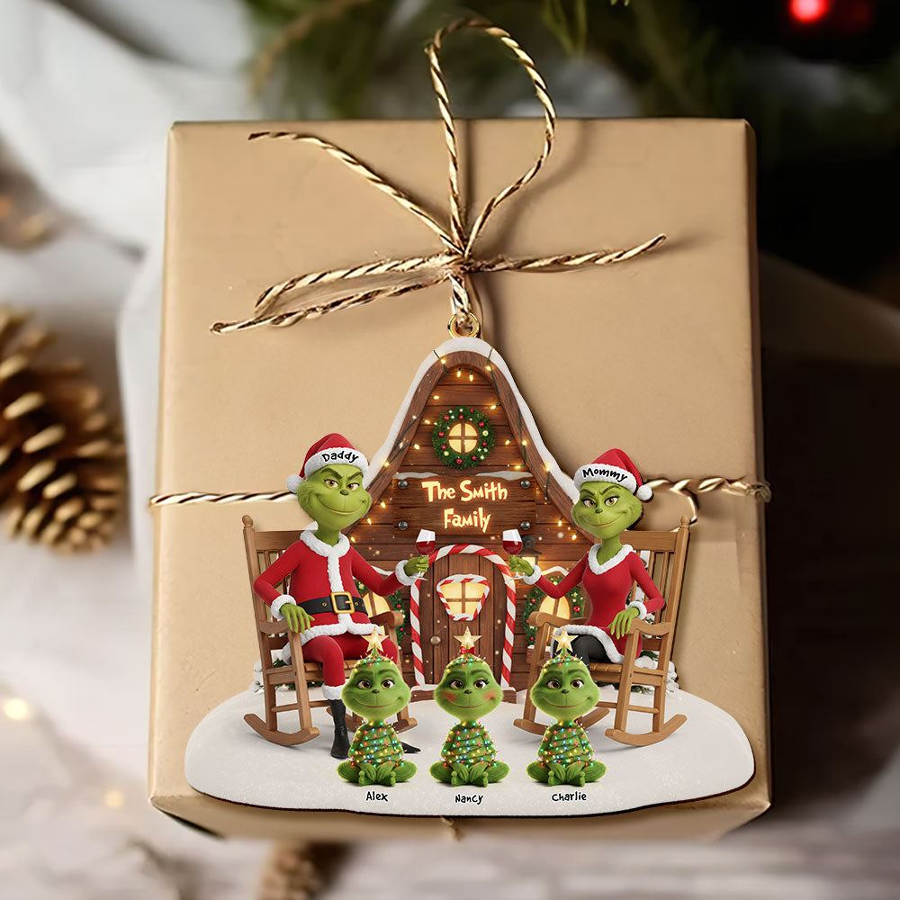 Celebrate Family Togetherness with Our Green Monster Family Ornament - A Personalized Christmas Decoration Ornament PopCulturePrints