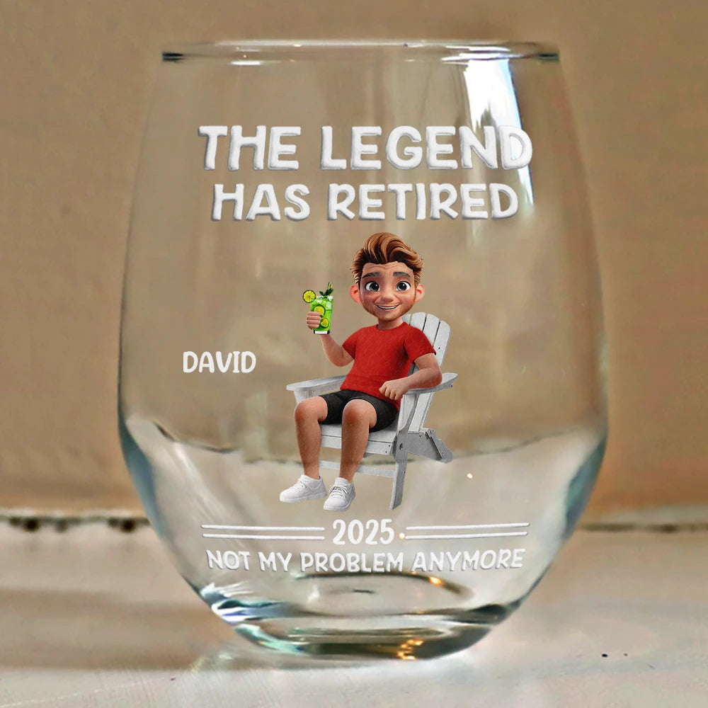 The Legend Has Retired - Personalized Stemless Wine Glass Wine Glass PopCulturePrints