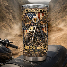 Load image into Gallery viewer, "Embrace the Spirit of Adventure - Freedom Riders 250th Anniversary Tumbler - Personalized Gift for Bikers" Tumbler Cup PopCulturePrints

