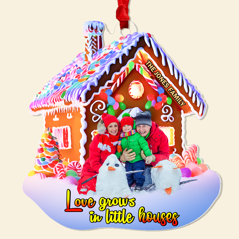 Personalized Family Photo Ornament - Love Grows in Little Houses Ornament PopCulturePrints