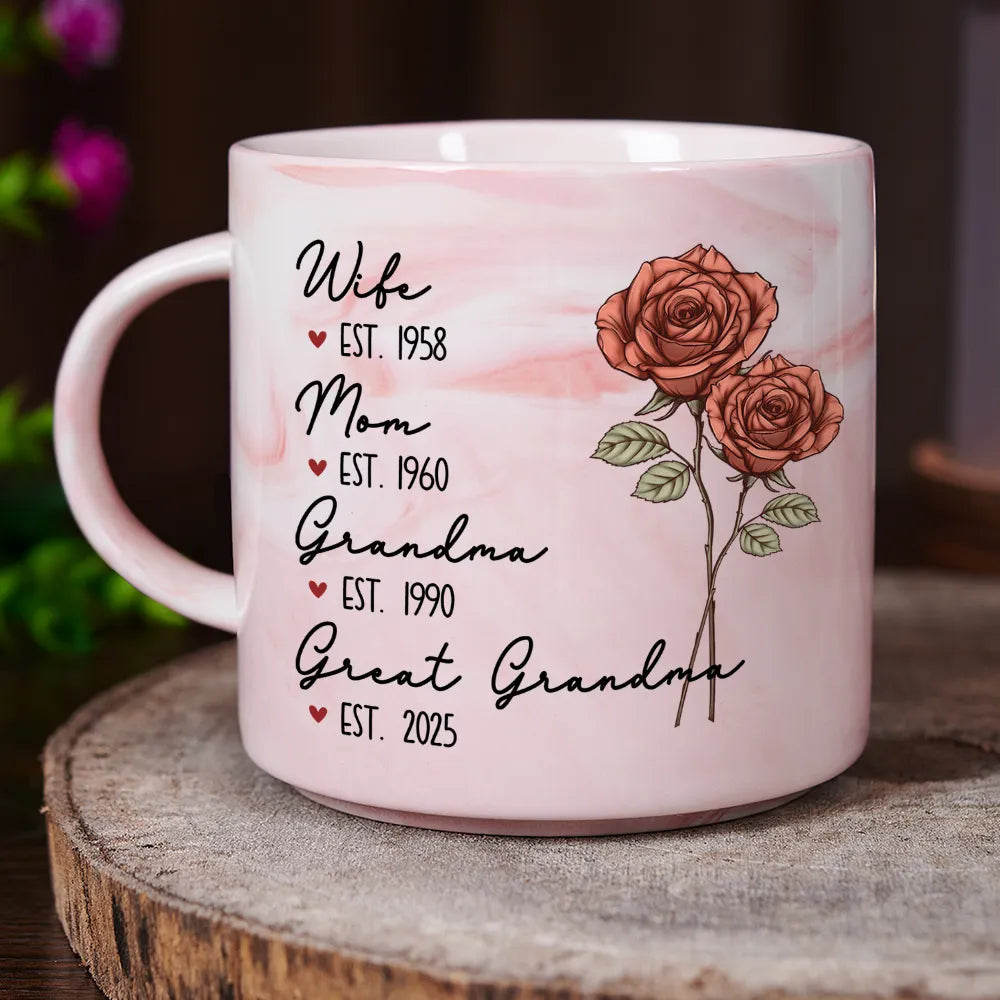 “Celebrate Her Love” - Personalized Marble Mug - Gift for Mom, Grandma, and Great Grandma Marble Mug PopCulturePrints