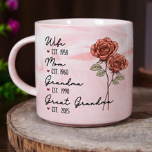 Load image into Gallery viewer, “Celebrate Her Love” - Personalized Marble Mug - Gift for Mom, Grandma, and Great Grandma Marble Mug PopCulturePrints
