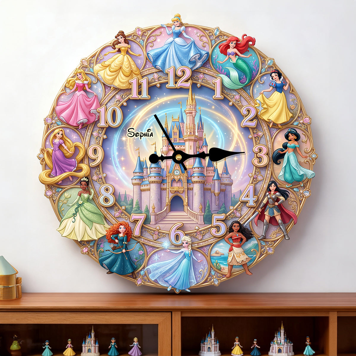 “Every Hour is Magical!” Personalized Acrylic Hanging Wall Clock for Princess Fans Hanging Wall Clock PopCulturePrints