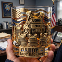 Load image into Gallery viewer, “Daddy’s Best Backups!” - Legendary Police Dad Round Glass - Personalized Gift for Police Officer, Sheriff, Captain &amp; More Glass PopCulturePrints
