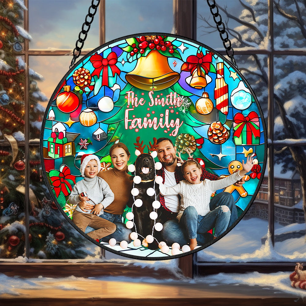 Personalized Round Stained Glass Suncatcher – Custom Christmas Gift for Families Suncatcher PopCulturePrints