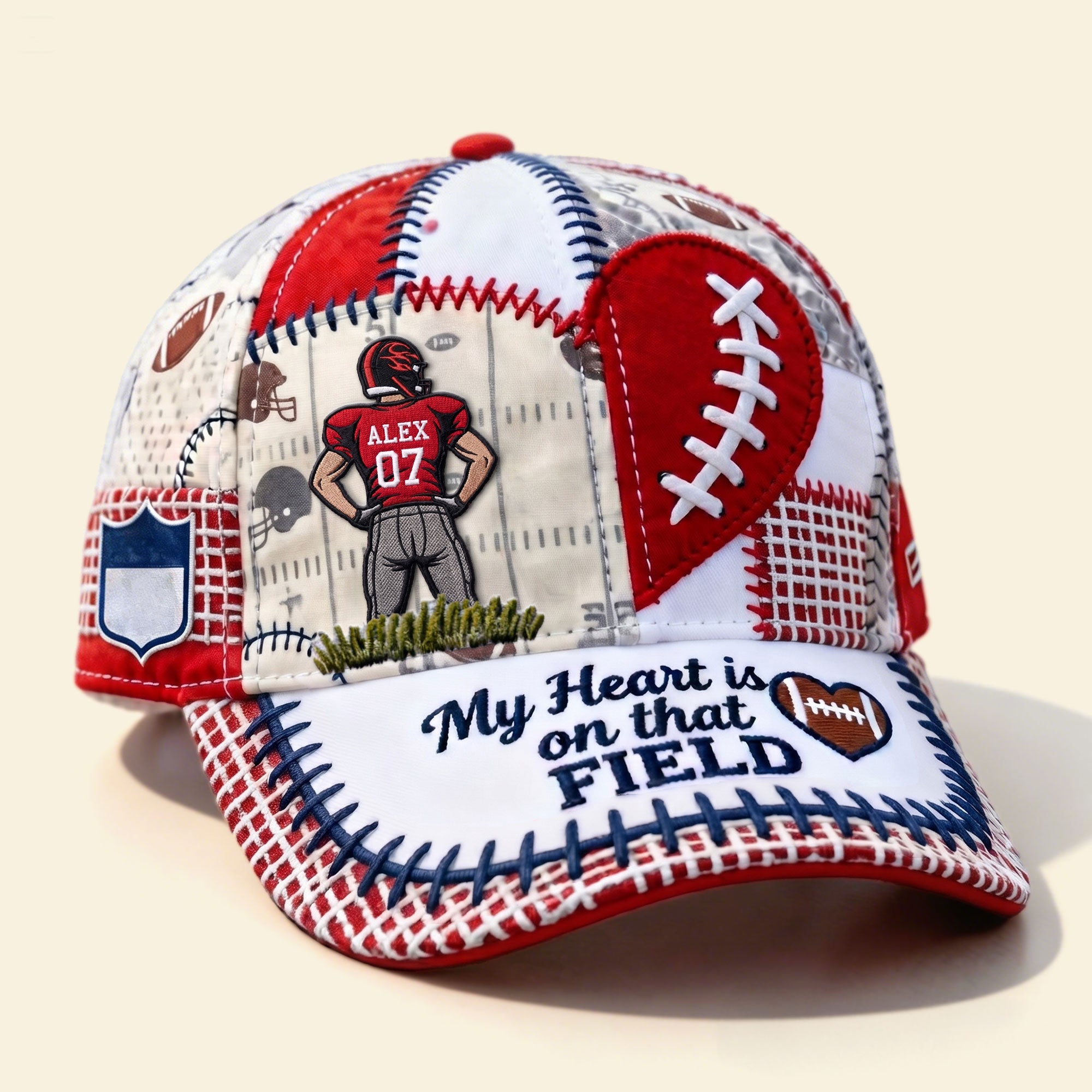 My Heart is on that Field – Personalized Supportive American Football Parent Cap Caps PopCulturePrints