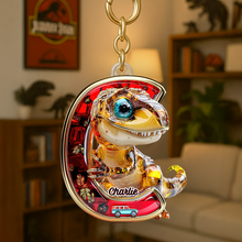 Load image into Gallery viewer, Dino Alphabet Letter Keychain - A Personalized Touch for Dinosaur Fans Keychains PopCulturePrints
