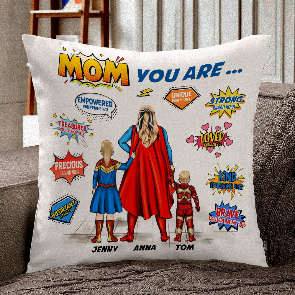 Personalized Super Mom Square Pillow Pillow PopCulturePrints