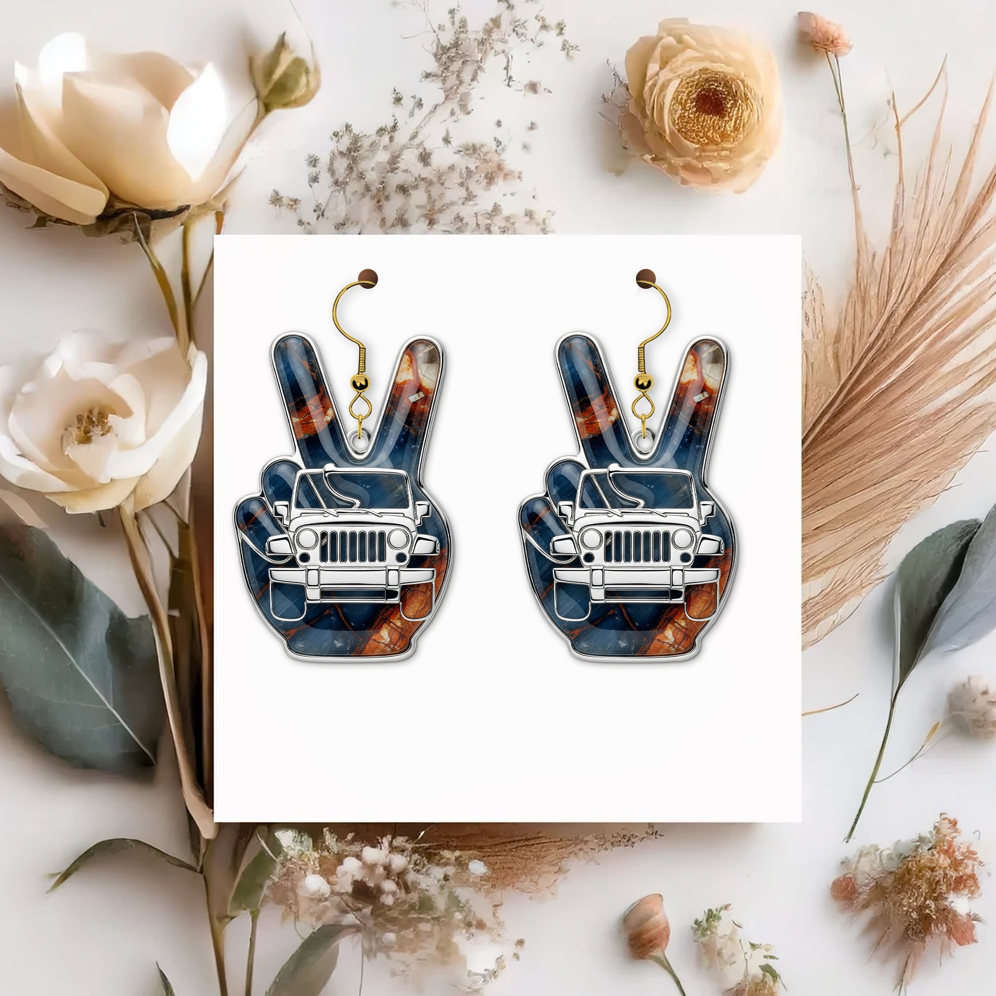 Peace and Adventure: Off-road Hand Sign Earrings - Personalized Gifts for Off-Road Girls Earrings PopCulturePrints