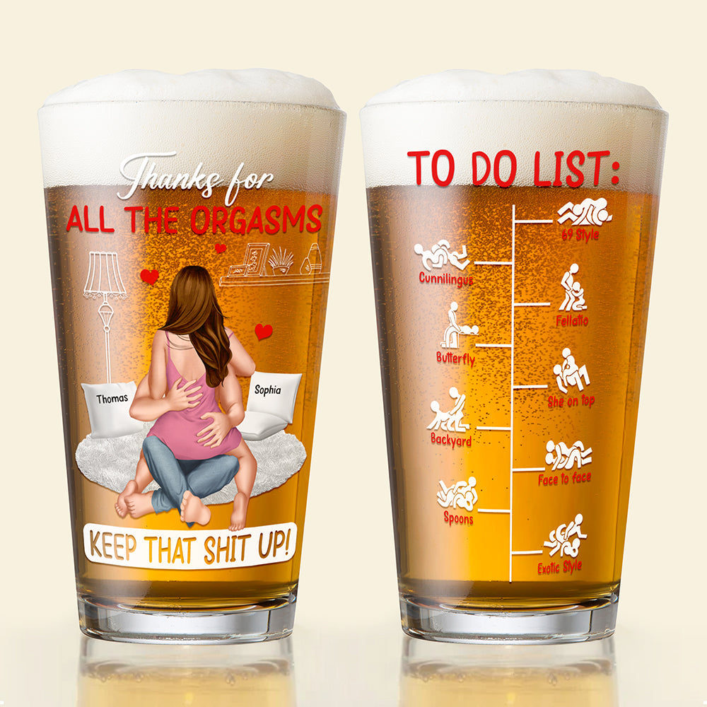 Cheers to Love: Personalized Naughty Couple Beer Glass Beer Glasses PopCulturePrints