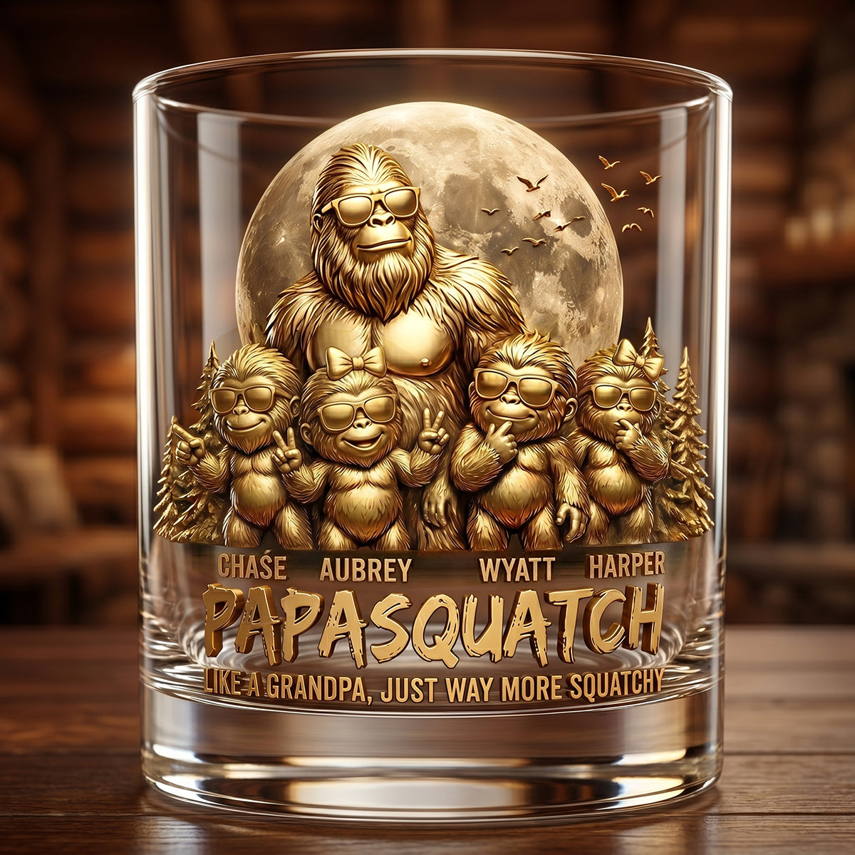 Like A Dad, Just Way More Squatchy - Personalized Round Glass for Dad Glass PopCulturePrints