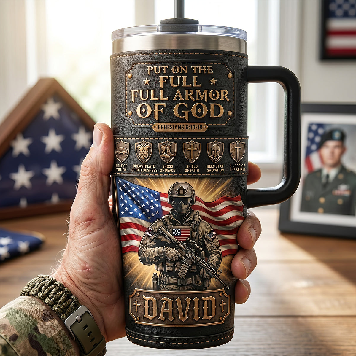 Put On The Full Armor Of God - USA Tumbler | Personalized Gift for Patriots Tumbler Cup PopCulturePrints