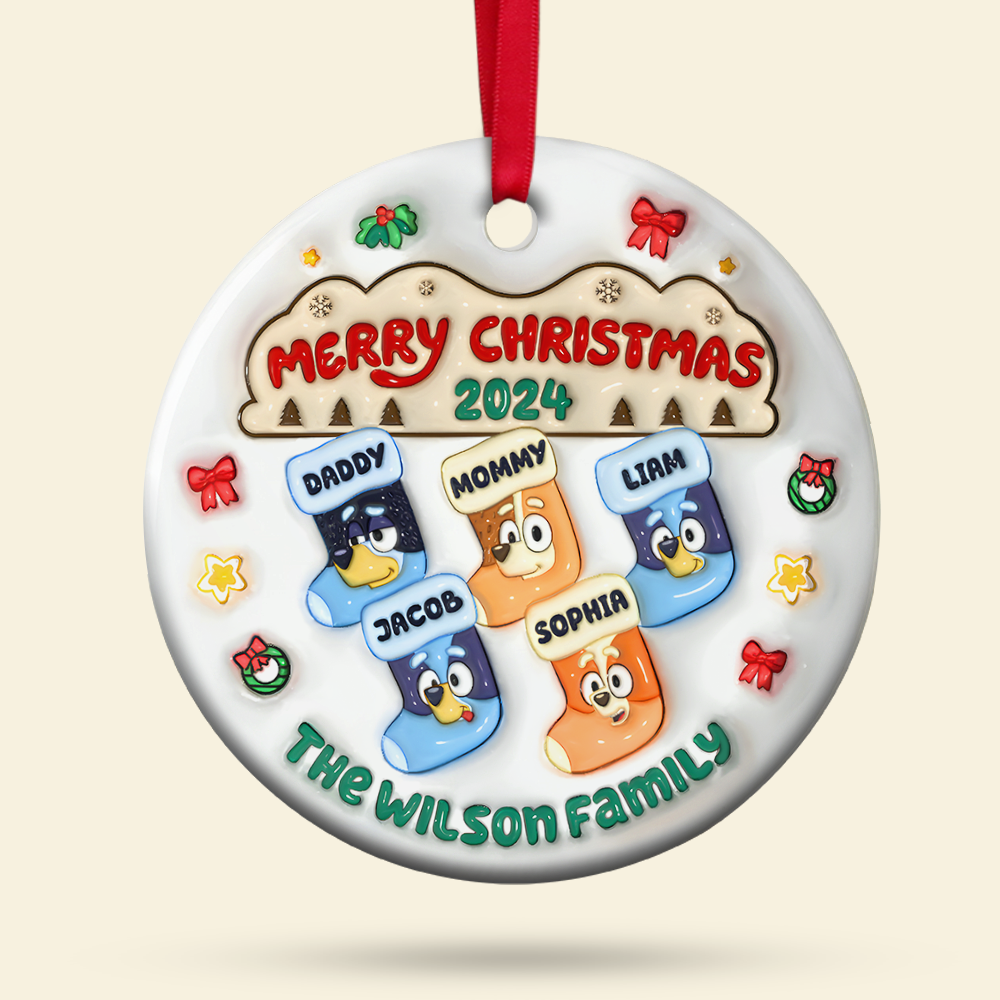 Personalized Family Christmas Ornament - Festive Stocking Design