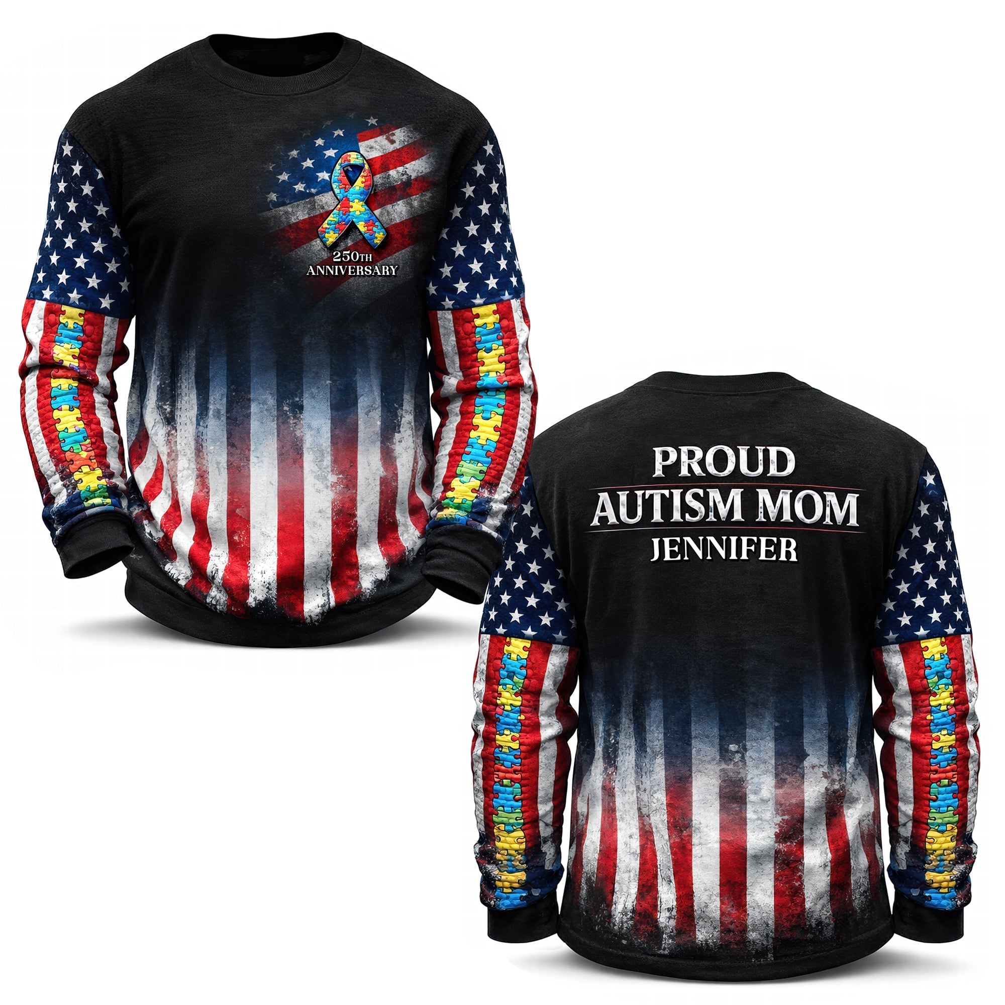 Proud Autism Parent - 250th Anniversary USA - Personalized Gift for Dads, Moms, and Family AOP Products PopCulturePrints