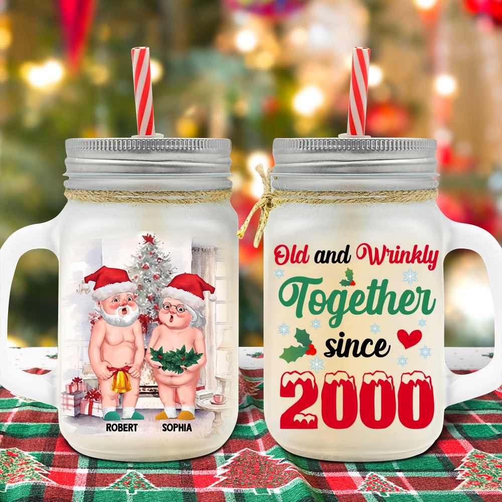 Personalized Old & Wrinkly Couple Mason Jar - Christmas Gift