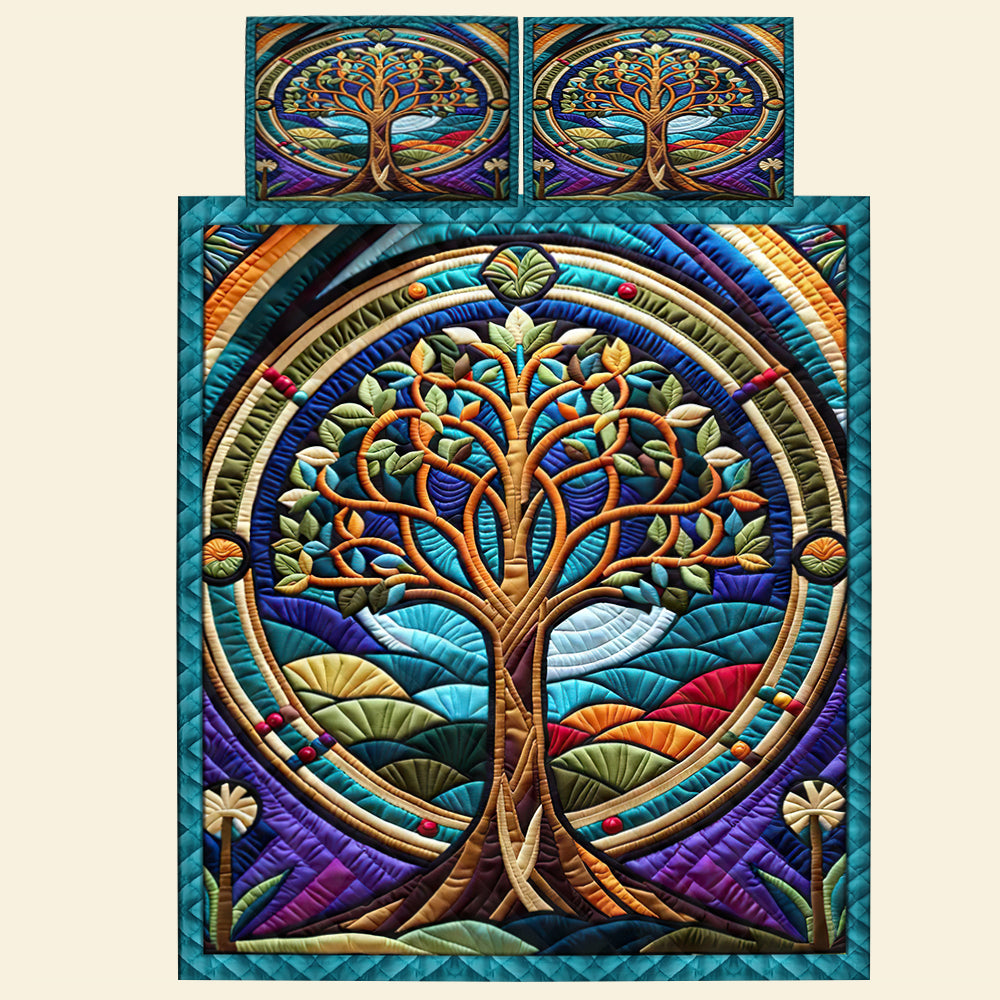 Vibrant Tree of Life Quilt Bed Set - Unique Home Decor Blanket PopCulturePrints