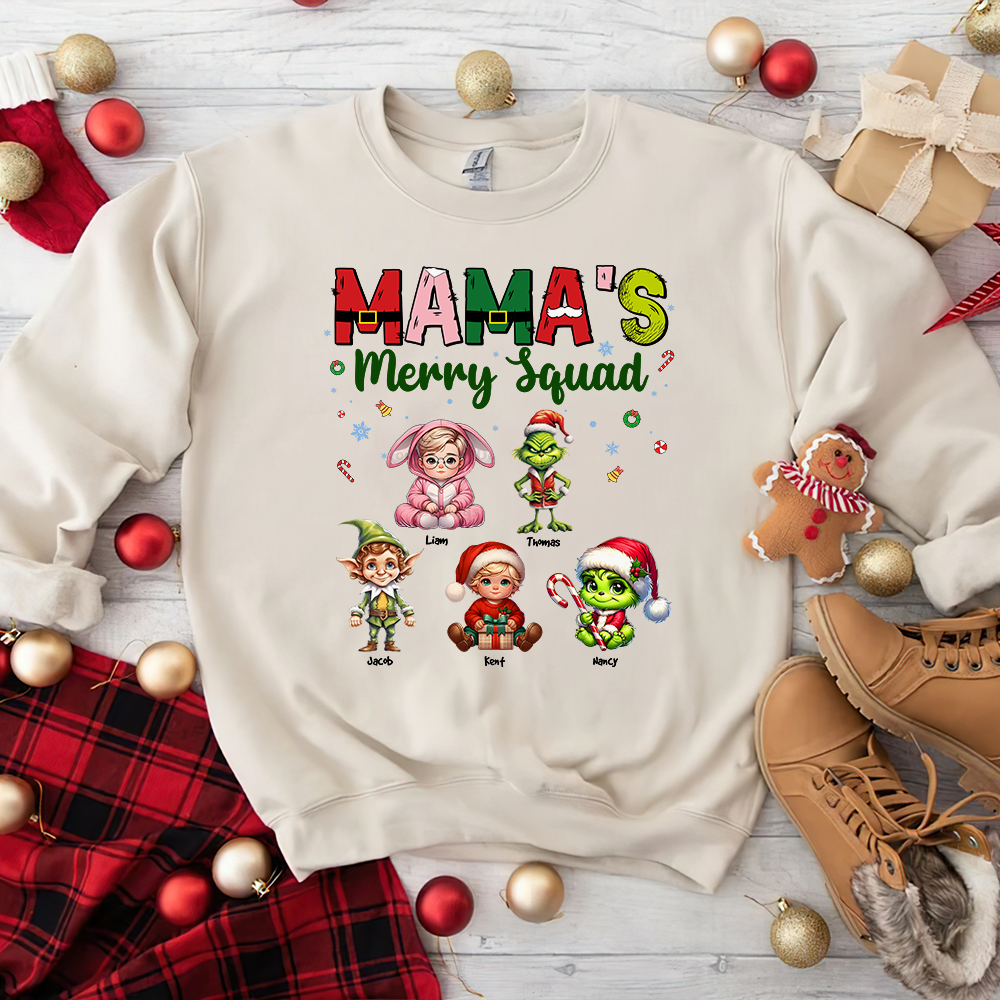 Mama's Merry Squad Personalized Christmas Sweatshirt