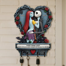Load image into Gallery viewer, &quot;Come Home Safe&quot; - Personalized Naughty Spooky Couple Key Hanger - Unique Gift for Couples and Friends Wood Sign PopCulturePrints
