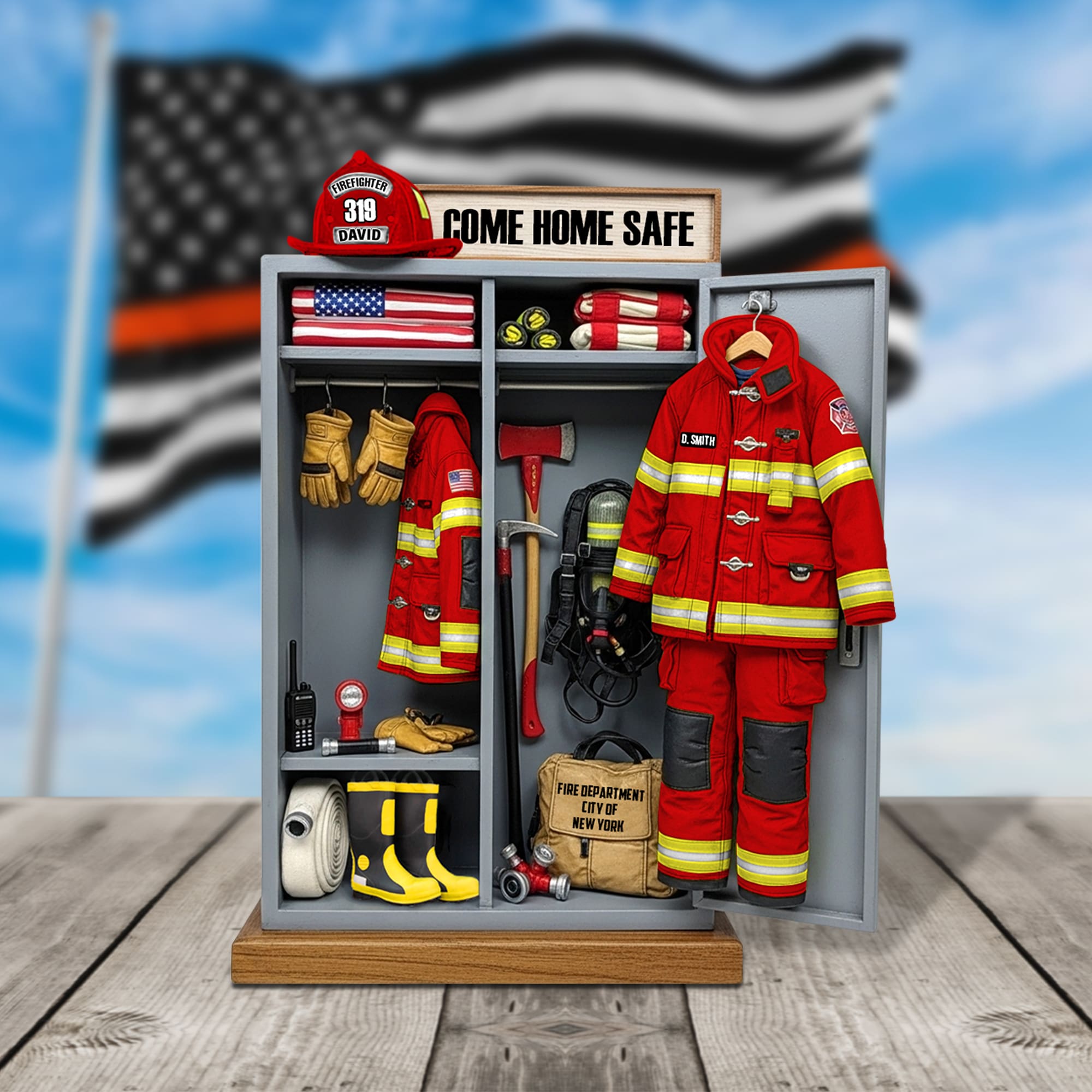 Come Home Safe - Firefighter Personal Locker Plaque | Custom Personalized Gifts for Firefighters Shaped Plaques PopCulturePrints
