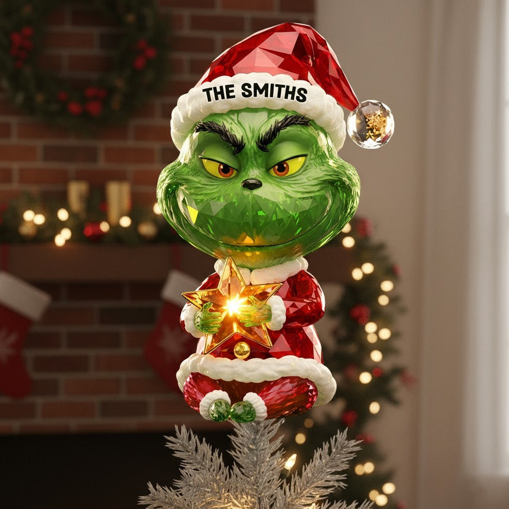 “Make Christmas Merry!” Personalized Grinch Acrylic Tree Topper - Custom Gift for Families, Friends, and Loved Ones Ornament PopCulturePrints