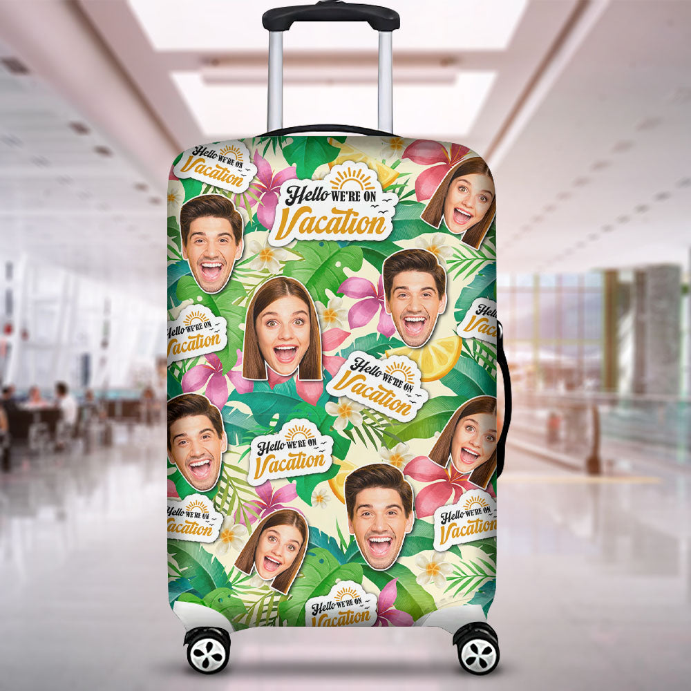 Personalized Couple Luggage Cover - Upload Your Faces with Lemon Pattern Luggage Covers PopCulturePrints