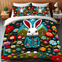 Load image into Gallery viewer, Whimsical Rabbit Lovers Quilt Bed Set - Colorful Floral Designs Blanket PopCulturePrints
