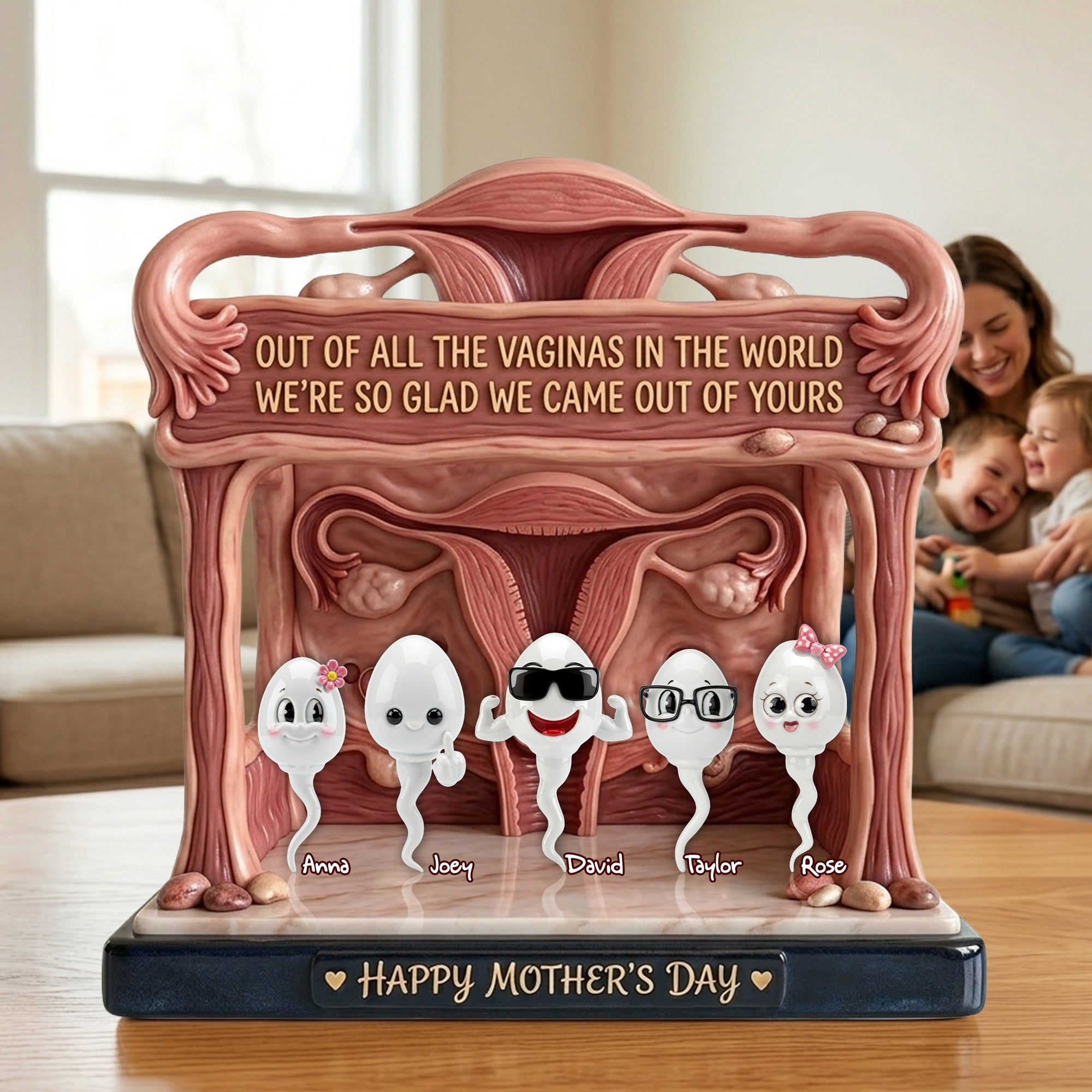 Out of All the Vaginas in the World, We're So Glad We Came Out of Yours - Funny Rude Mom Acrylic Plaque - Personalized Gift for Mom and Grandma Shaped Plaques PopCulturePrints