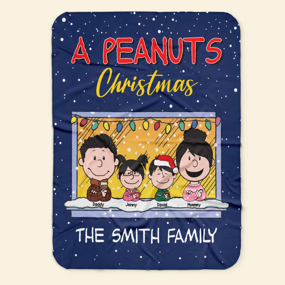 Custom Family Cartoon Christmas Blanket - Peanuts Style