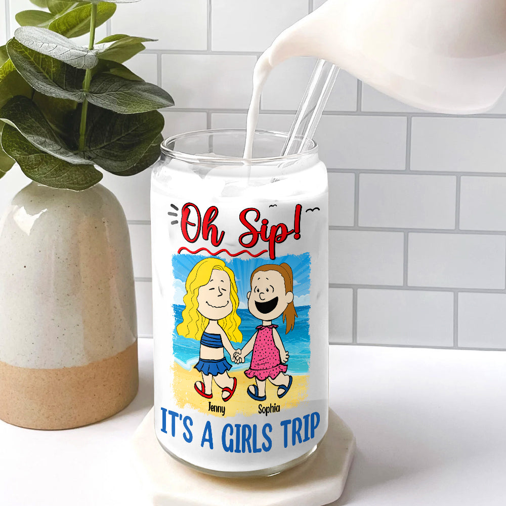 Personalized 'Oh Sip!' Girls Trip Bestie Glass Can