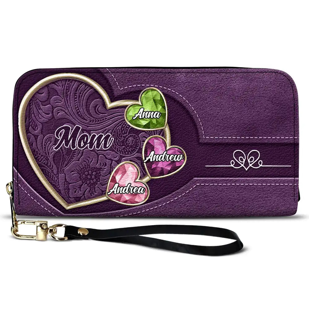 “Treasured Memories in Every Gem” - Personalized Leather Long Wallet for Mom and Grandma Leather Long Wallet PopCulturePrints