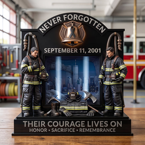 “Their Courage Lives On” - Memorial Acrylic Plaque - Personalized Gifts for Firefighters Shaped Plaques PopCulturePrints