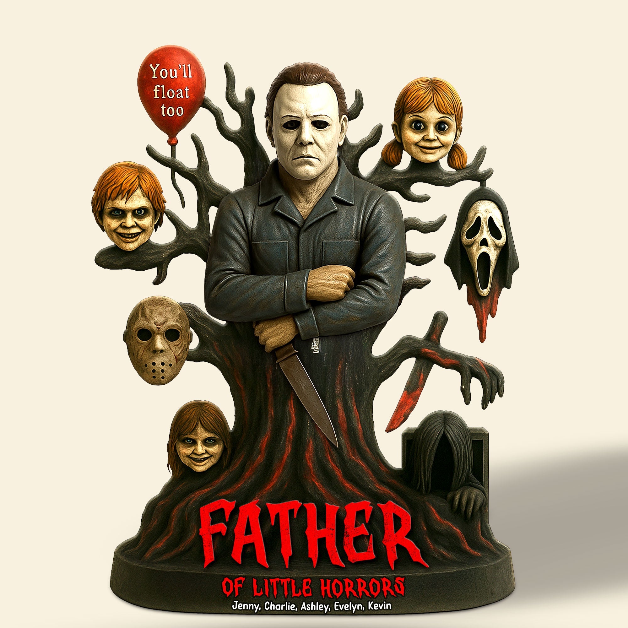 “You'll Float Too” – Horror Dad Plaque - Personalized Gift for Dad, Grandpa, and Horror Lovers Shaped Plaques PopCulturePrints
