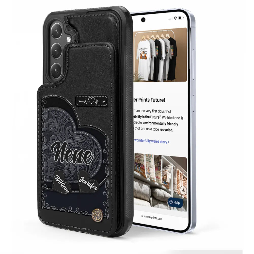 “Cherished Moments with Grandma” - Personalized Leather Flip Wallet Phone Case - Perfect Gift for Mom and Grandma Leather Flip Wallet Phone Case PopCulturePrints