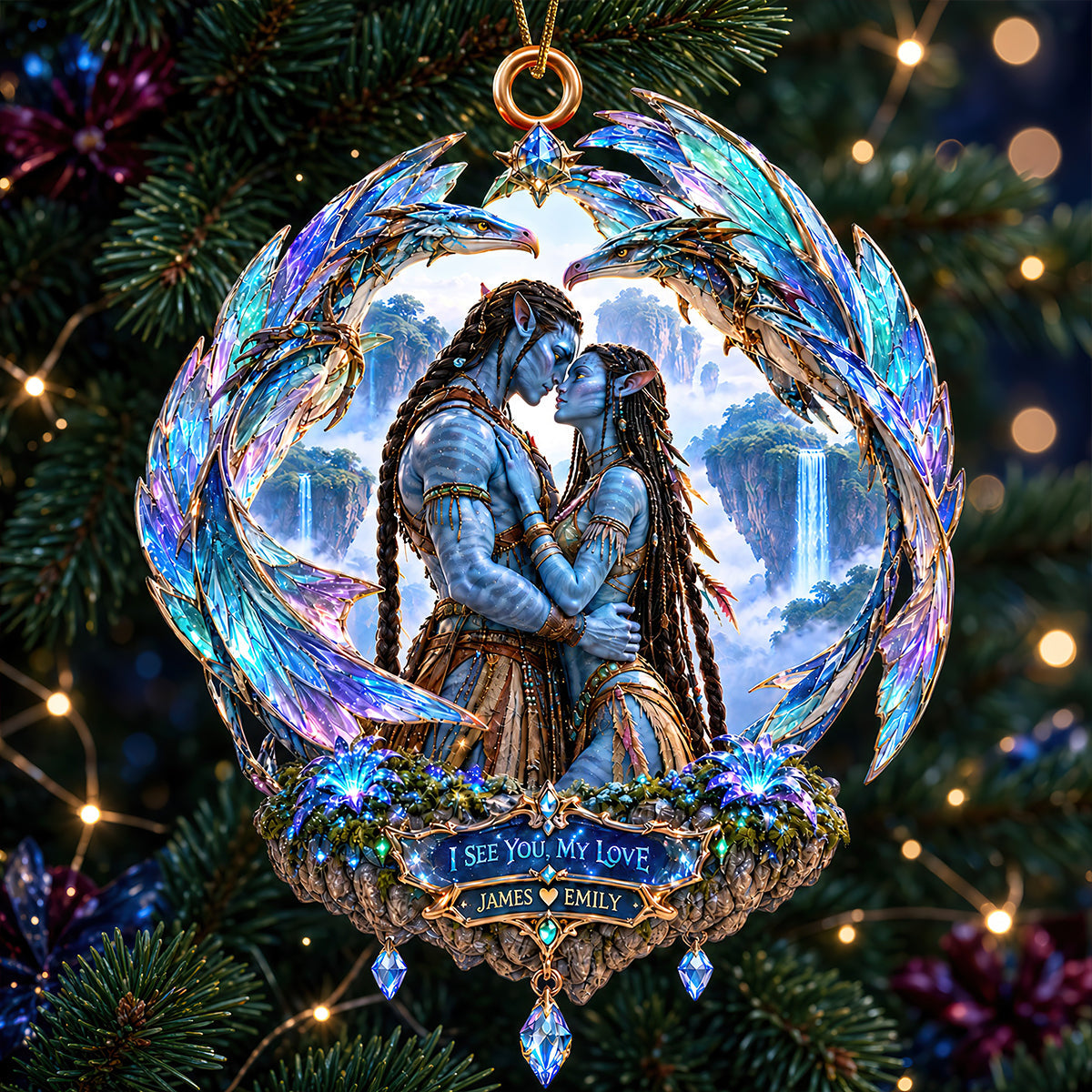 I See You, My Love - Blue Alien Couple Christmas Ornament - Personalized Gift for Christmas