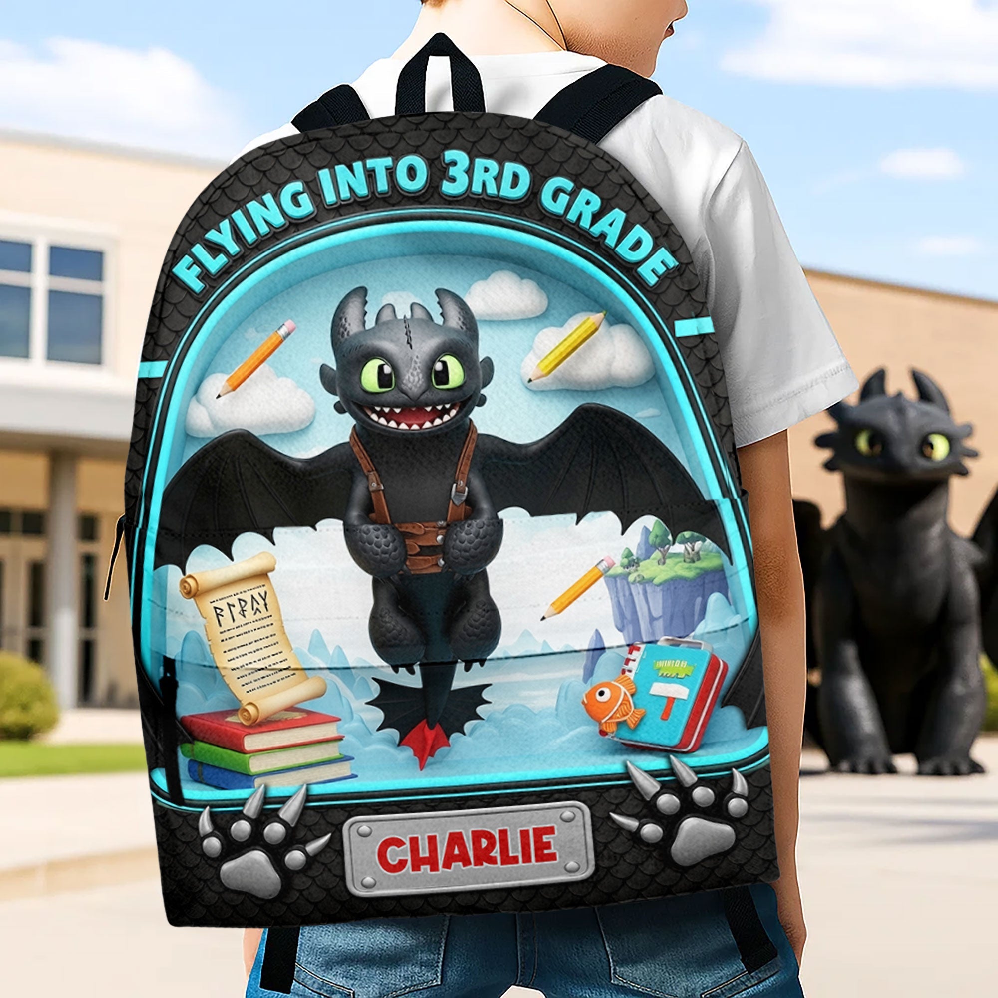 Flying Into 3rd Grade - Cute Personalized Backpack for Kids Backpack PopCulturePrints
