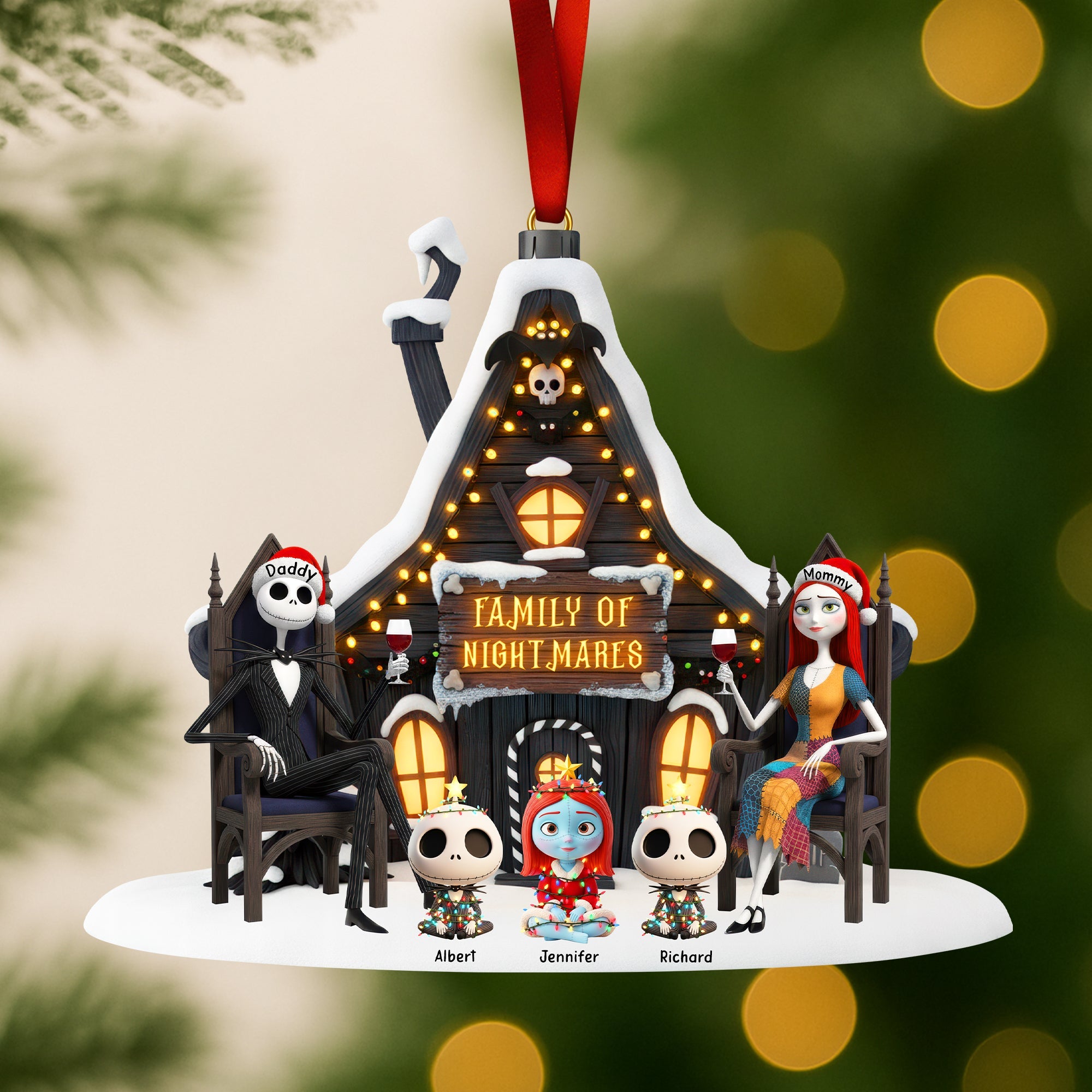 “Bring Joy to Your Spooky Family Holiday!” - Spooky Family Christmas Ornament - Personalized Gift for Families Ornament PopCulturePrints