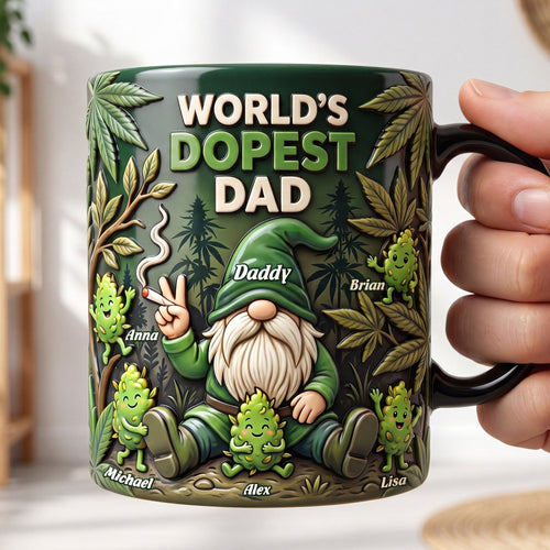 “World's Dopest Dad” - Personalized Gnome Weed Dad Magic Coffee Mug - Perfect Gift for Dads and Grandpas Coffee Mug PopCulturePrints