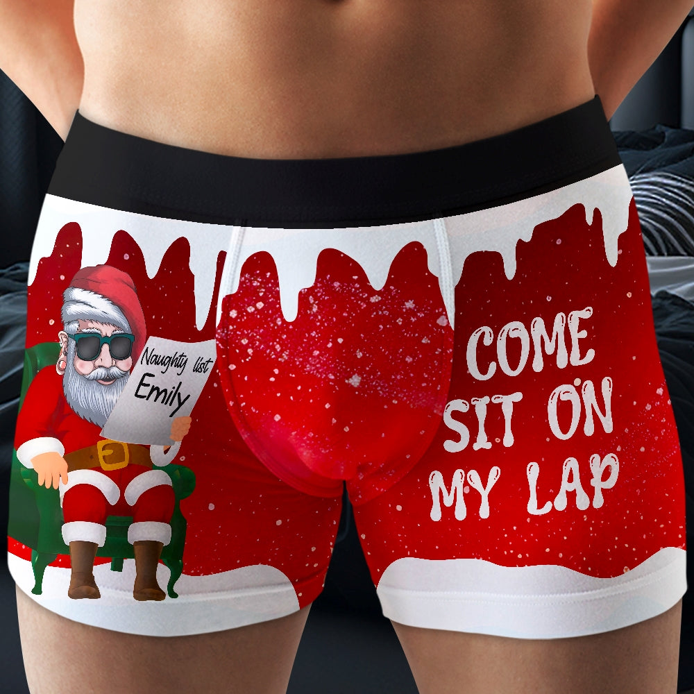 Naughty Santa Personalized Men's Boxers - Come Sit On My Lap Boxer Briefs PopCulturePrints