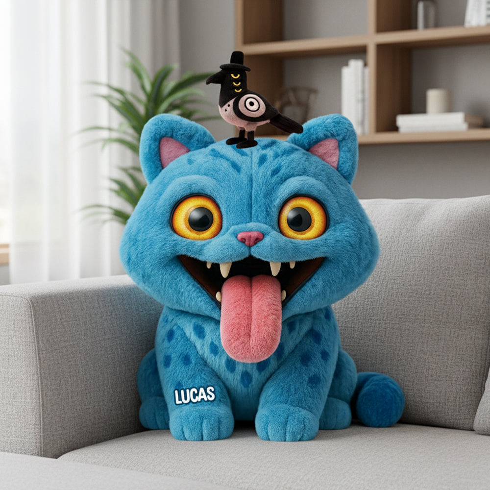 “Bring Joy to Your Home!” - Blue Mischief Cat Shaped Pillow - Personalized Gift for Cat Lovers and Friends Pillow PopCulturePrints