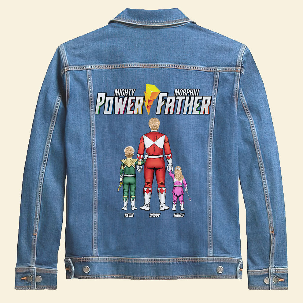 “Every Super Dad Deserves a Mighty Gift” - Power Father Denim Jacket - Personalized Gift for Dad Denim Jacket PopCulturePrints