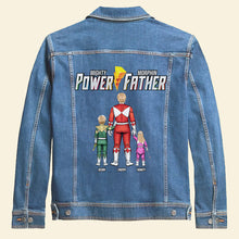 Load image into Gallery viewer, “Every Super Dad Deserves a Mighty Gift” - Power Father Denim Jacket - Personalized Gift for Dad Denim Jacket PopCulturePrints
