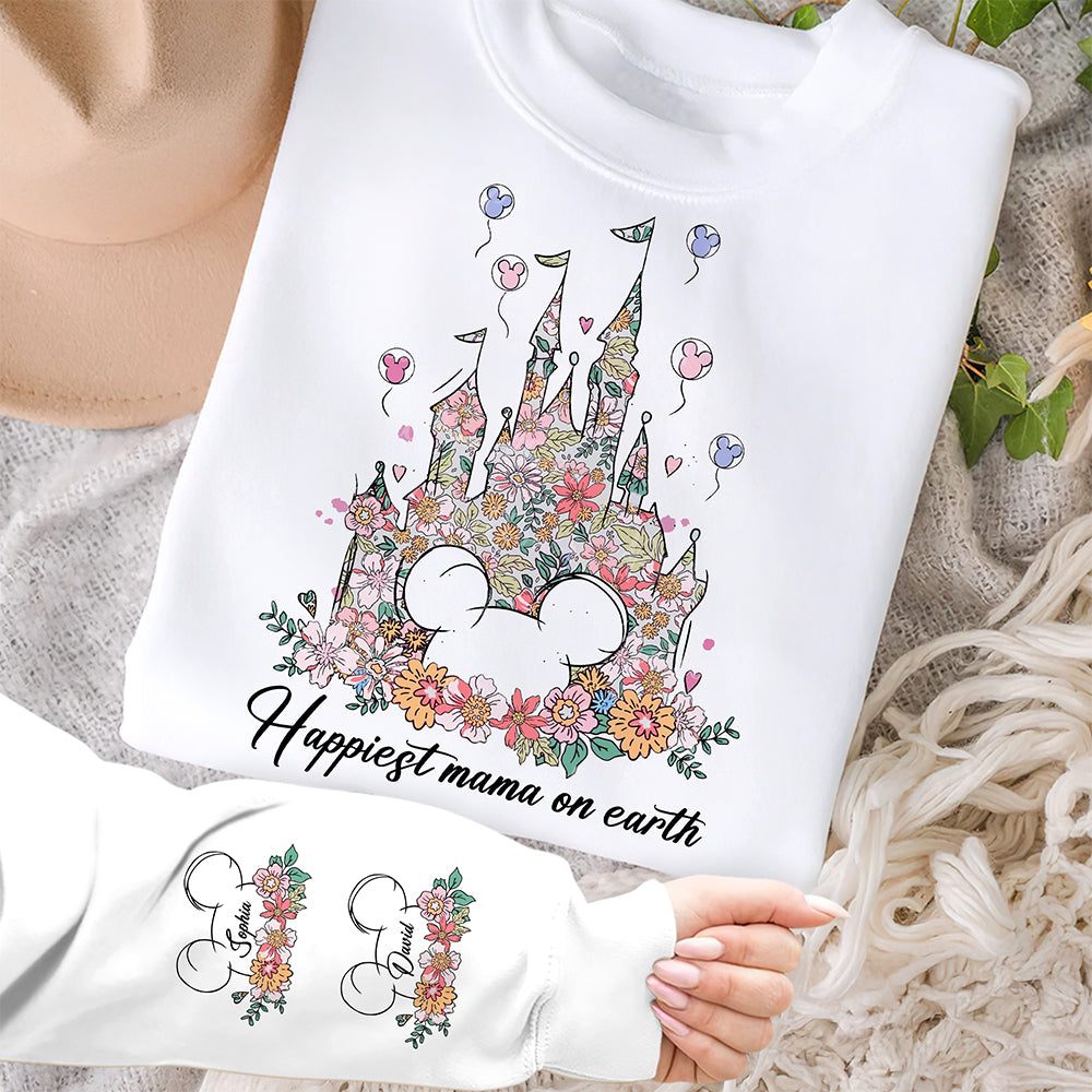 “Happiest Mommy on Earth” - Magical Floral Mouse Shirt - Personalized Gifts for Mom AOP Products PopCulturePrints
