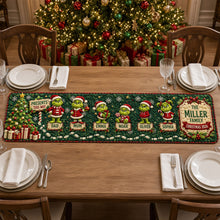 Load image into Gallery viewer, “Presents This Way” - Personalized Mischievous Family Quilted Table Runner - Unique Gifts for Christmas Celebrations
