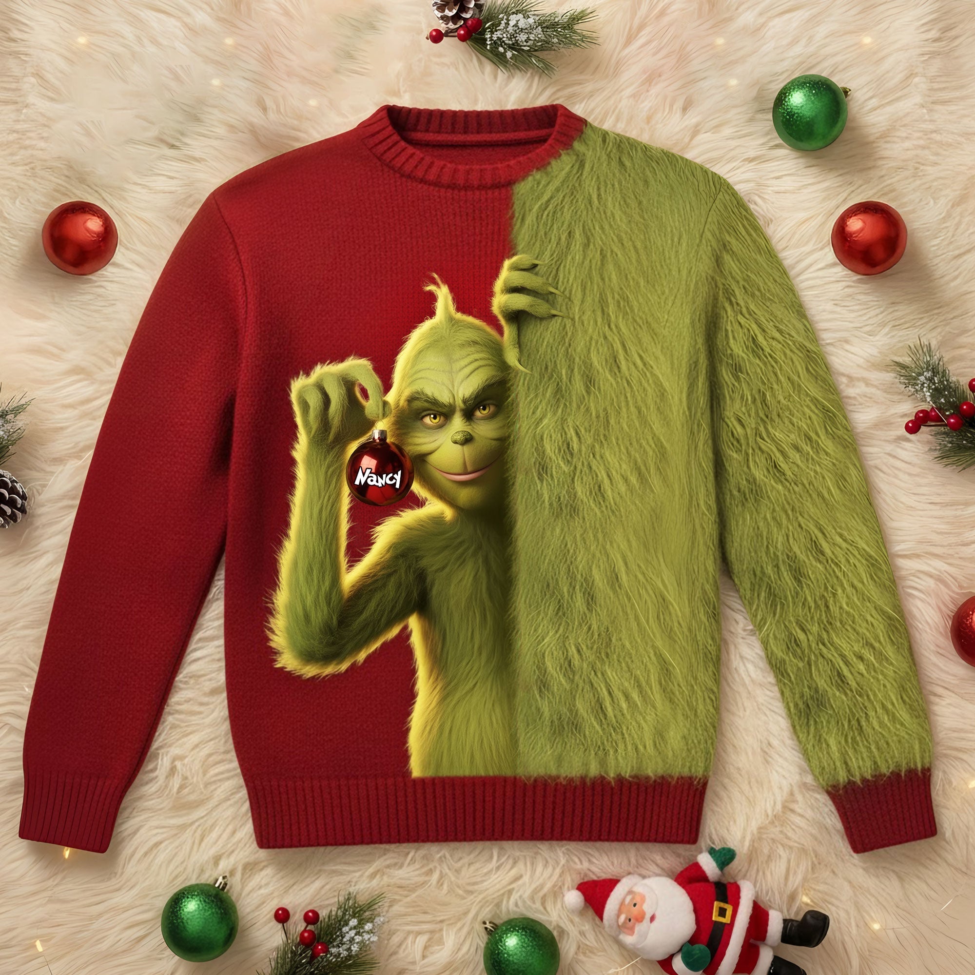 "Unleash Your Inner Grinch!" - Personalized Green Monster Ugly Sweater - Unique Christmas Gift for Everyone AOP Products PopCulturePrints