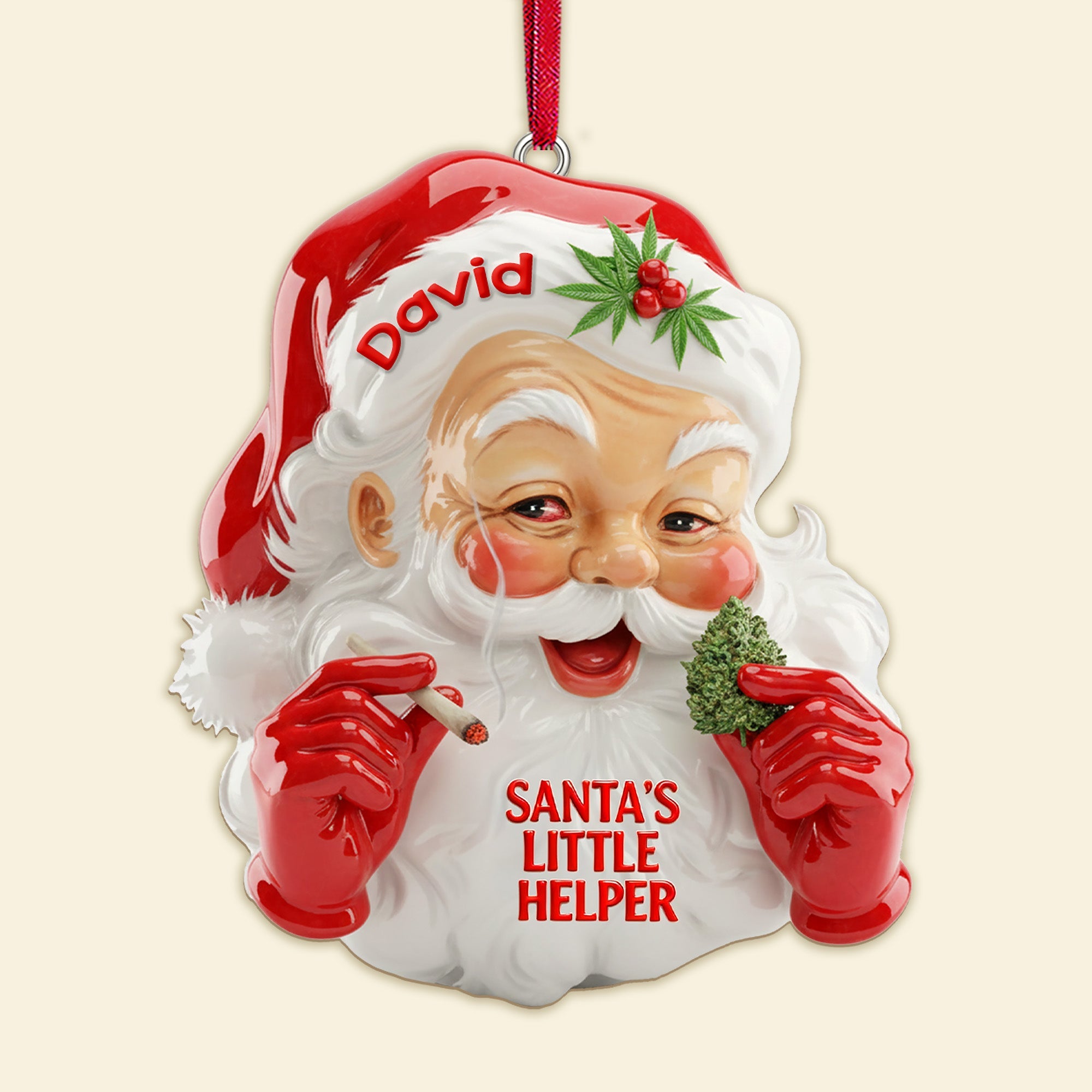 “Santa's Little Helper: A Cheerful Gift for the Holidays” - Personalized Acrylic Ornament for Smokers Ornament PopCulturePrints