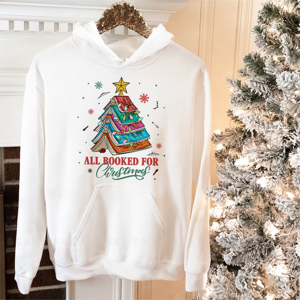 Festive Book Lovers Christmas Sweatshirt - All Booked for Christmas