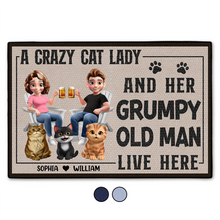 Load image into Gallery viewer, A Crazy Cat Lady And Her Grumpy Old Man Live Here - Funny Personalized Doormat Doormat PopCulturePrints
