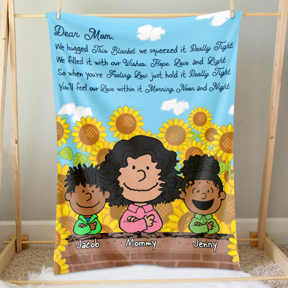 Custom Cozy Blanket for Mom with Cartoon Family Design Blanket PopCulturePrints