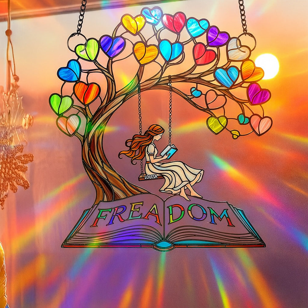 “Every Book is a New Adventure” - Personalized Reading Girl Suncatcher Ornament - Gift for Book Lovers Ornament PopCulturePrints