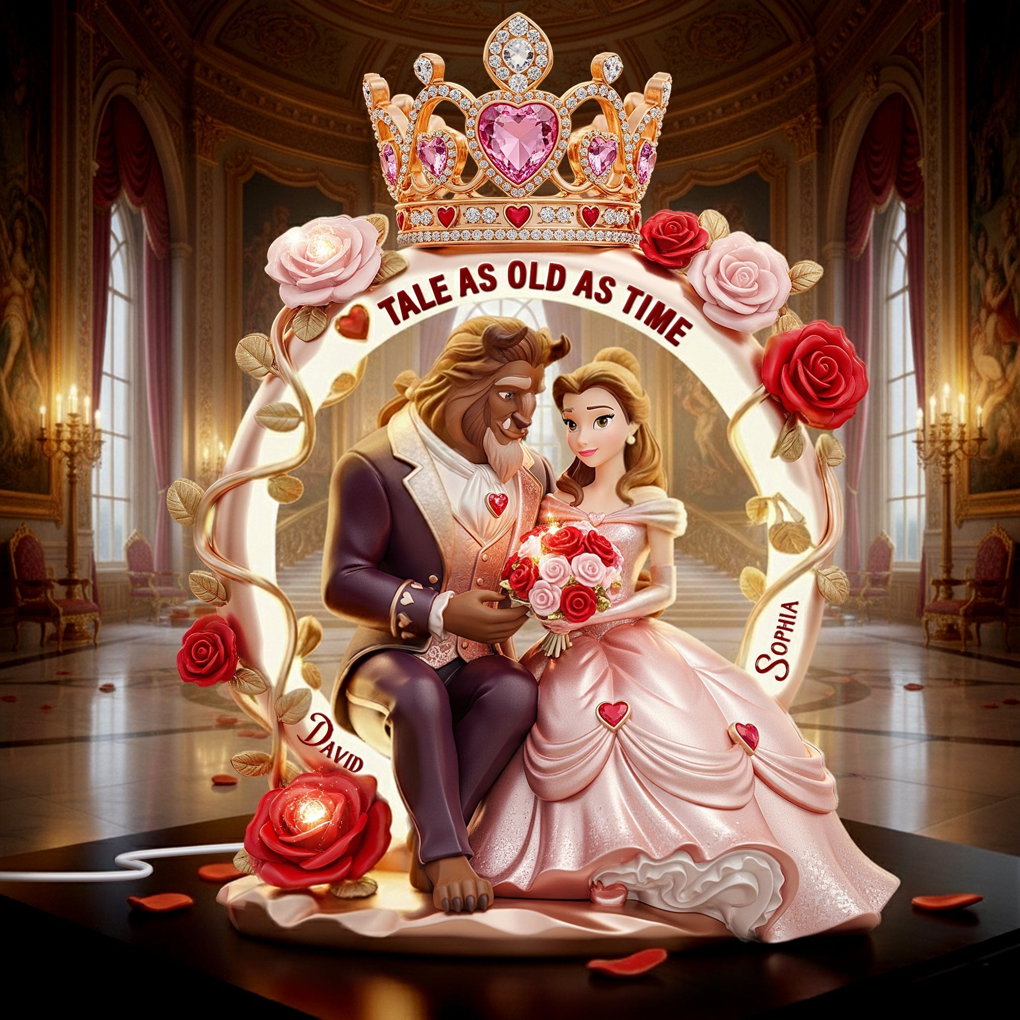"Tale as Old as Time" - Personalized Romantic Couple Acrylic Light Box - Gift for Couples and Lovers Light Box PopCulturePrints